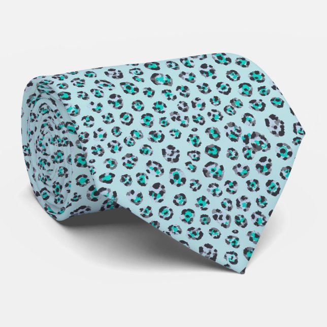 Ice Blue Leopard Print Pattern Tie (Rolled)