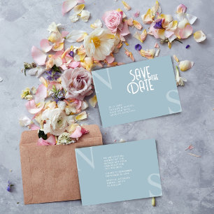 Ice Blue Minimalist & Elegant Bold Initials Save The Date
