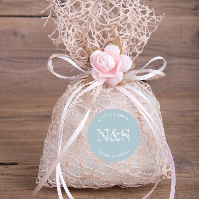 Ice Blue Minimalist & Elegant Bold Initials Wedd Classic Round Sticker (Creator Uploaded)