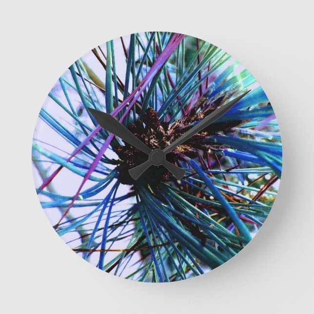 Ice Blue Monkey Puzzle Tree in Winter Round Clock (Front)