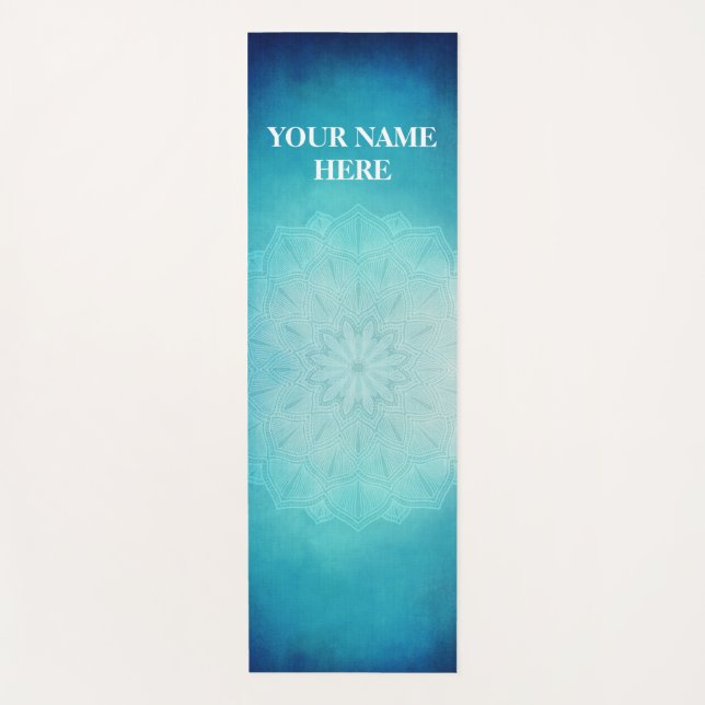 Ice Blue Natural Mandala Floral Yoga Mat (Front)