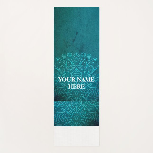 Ice Blue Natural Mandala Floral Yoga Mat (Front)