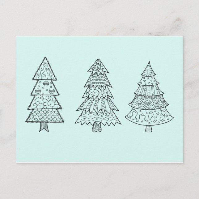Ice blue pastel elegant stylish Christmas trees Holiday Postcard (Front)