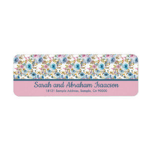 Ice Blue Pink Flowers Floral Return Address Labels