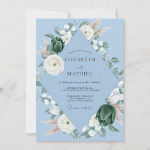 Ice Blue Ranunculus Eucalyptus Wedding Invitation