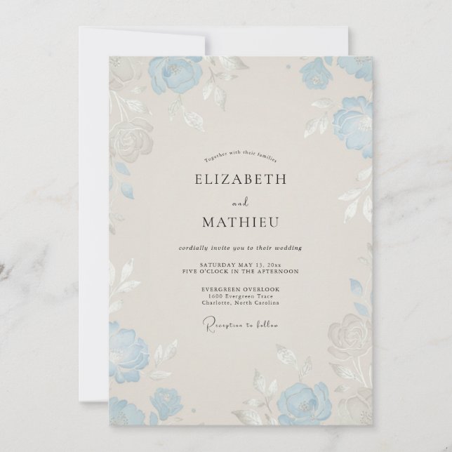 Ice Blue Rose Wedding Invitation (Front)