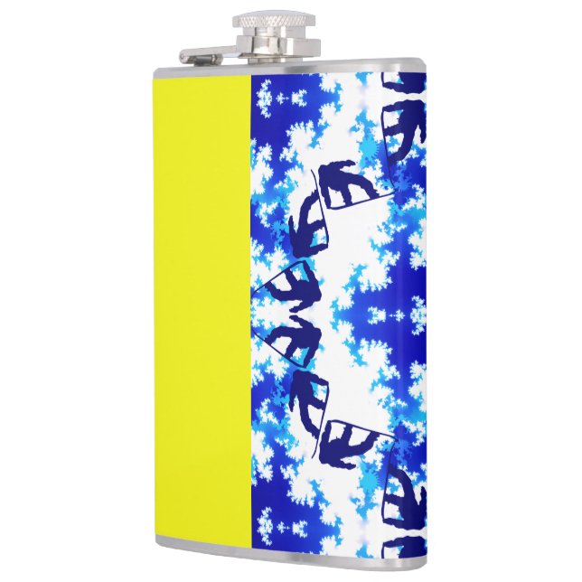 Ice Blue Snowboarder Sky Yellow Snowboarding Sport Hip Flask (Left)