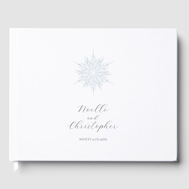 Ice Blue Snowflake Elegant Winter Wedding Guest Book (Front)