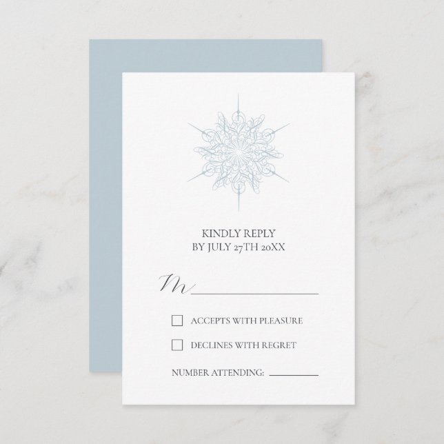 Ice Blue Snowflake Elegant Winter Wedding RSVP Card (Front/Back)