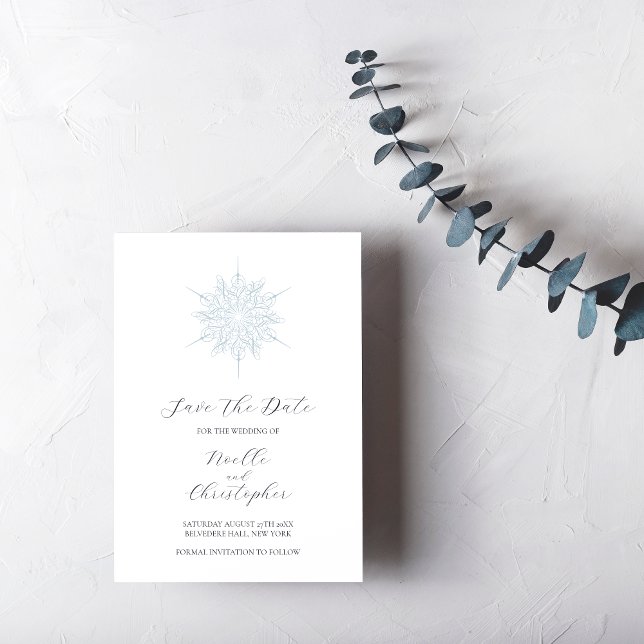 Ice Blue Snowflake Elegant Winter Wedding Save The Date (Creator Uploaded)