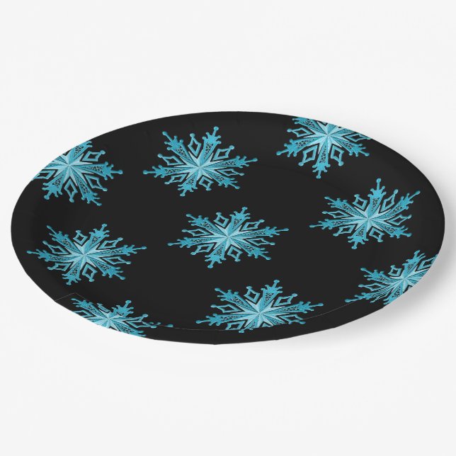 Ice Blue Snowflake Holiday Paper Plates (Angled)