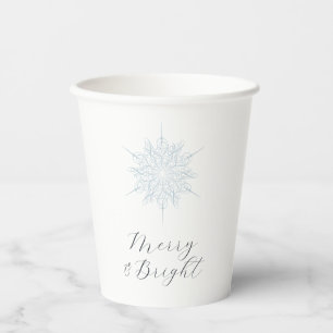 Ice Blue Snowflake Merry & Bright Christmas Party Paper Cups