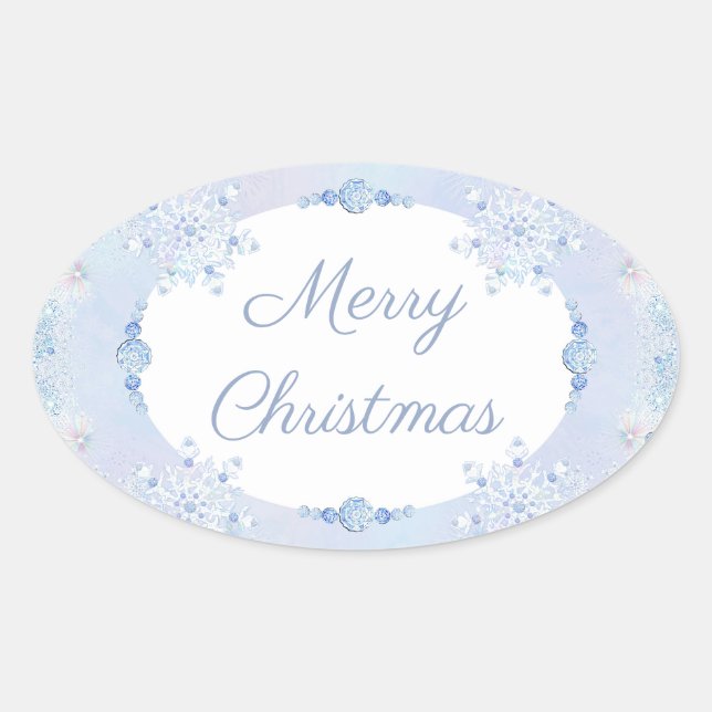 Ice blue snowflake oval sticker (Front)