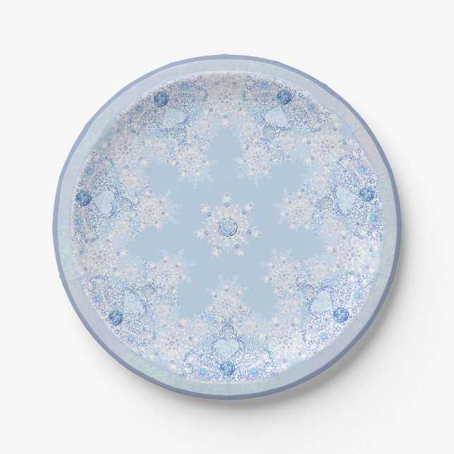 Ice blue snowflake paper plate (Front)