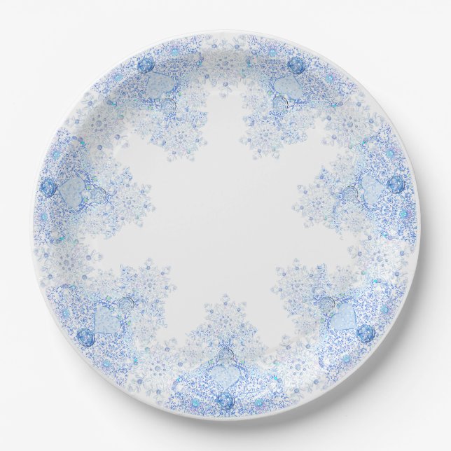 Ice blue snowflake paper plate (Front)
