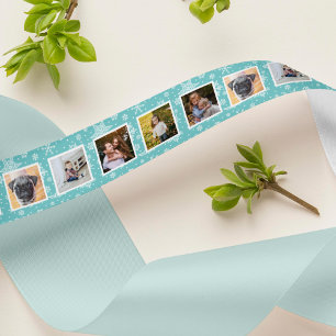 Ice Blue Snowflake Pattern Photo Satin Ribbon