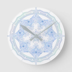 Ice Blue Snowflake Round Clock