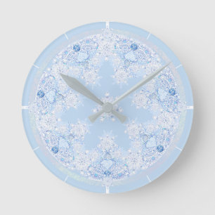 Ice Blue Snowflake Round Clock