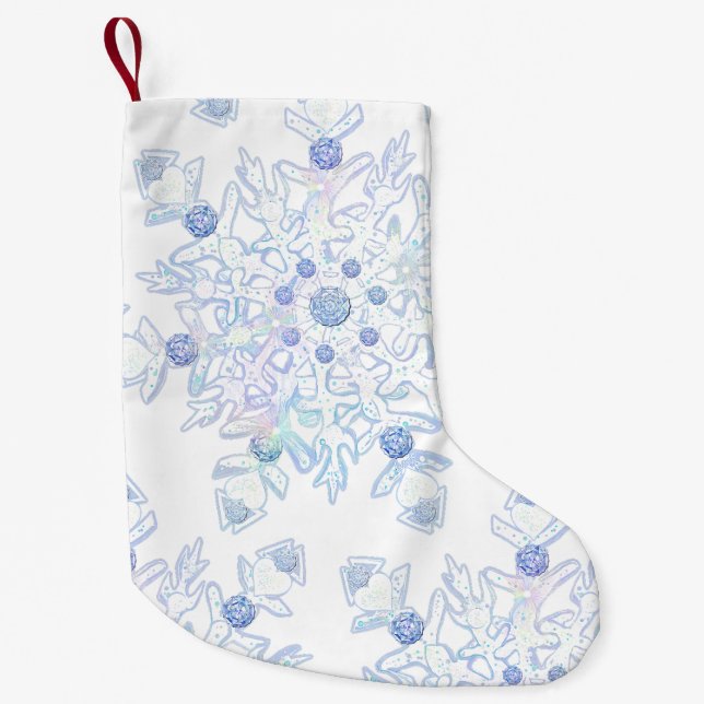 Ice blue snowflake small christmas stocking (Front)