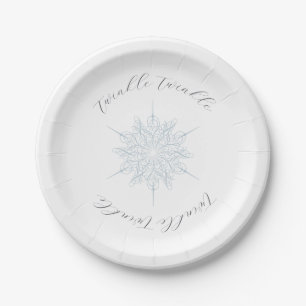 Ice Blue Snowflake Twinkle Twinkle Paper Plate