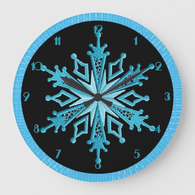 Ice Blue Snowflake Wall Clock (Front)
