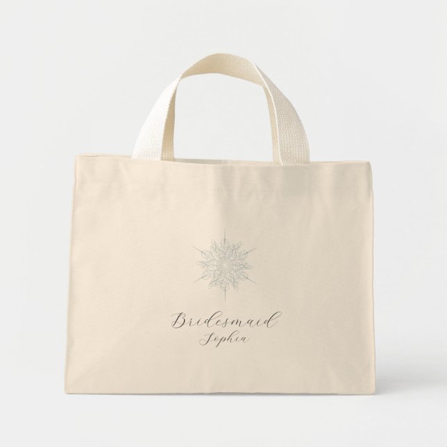 Ice Blue Snowflake Winter Wedding Bridesmaid Mini Tote Bag (Front)