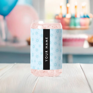 Ice Blue Snowflakes, Your name, Personalize Can Glass