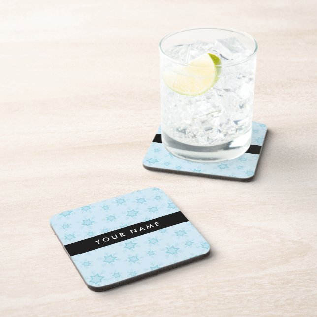 Ice Blue Snowflakes, Your name, Personalize Coaster (Right Side)