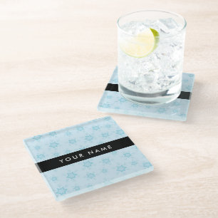 Ice Blue Snowflakes, Your name, Personalize Glass Coaster