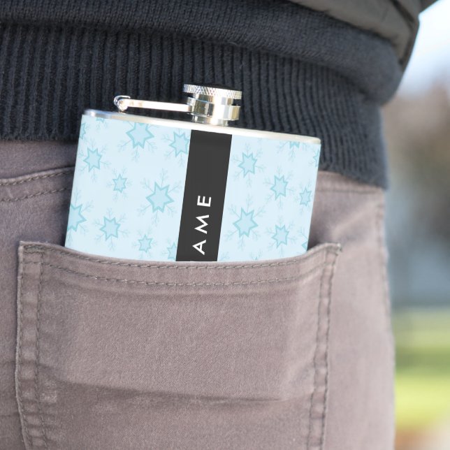 Ice Blue Snowflakes, Your name, Personalize Hip Flask (In Situ)