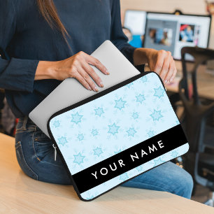 Ice Blue Snowflakes, Your name, Personalize Laptop Sleeve