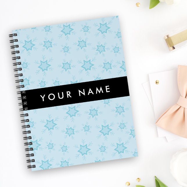 Ice Blue Snowflakes, Your name, Personalize Notebook (Creator Uploaded)
