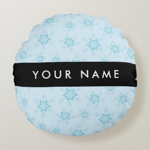 Ice Blue Snowflakes, Your name, Personalize Round Pillow