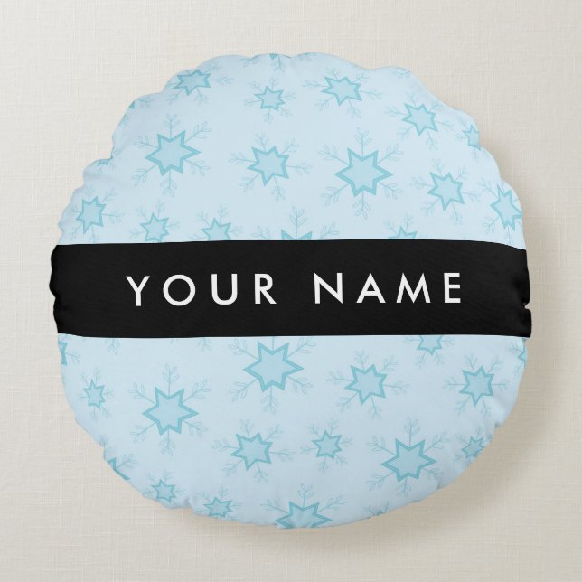 Ice Blue Snowflakes, Your name, Personalize Round Pillow (Front)