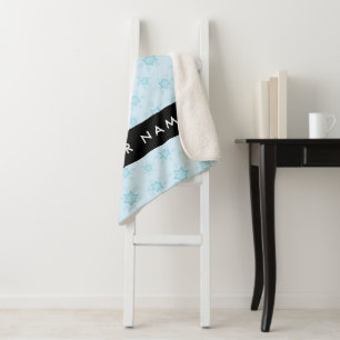 Ice Blue Snowflakes, Your name, Personalize Sherpa Blanket