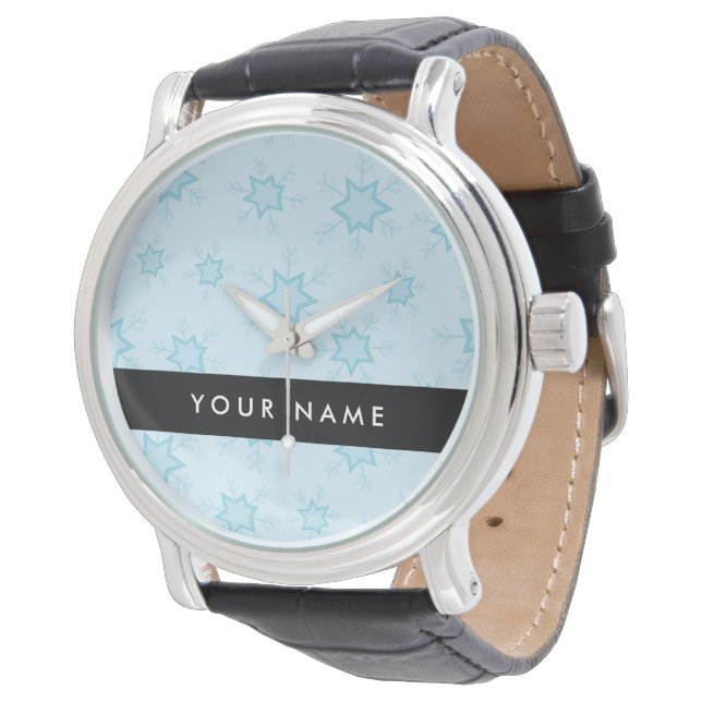 Ice Blue Snowflakes, Your name, Personalize Watch (Angled)