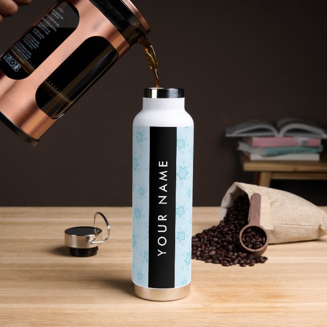 Ice Blue Snowflakes, Your name, Personalize Water Bottle (Coffee)