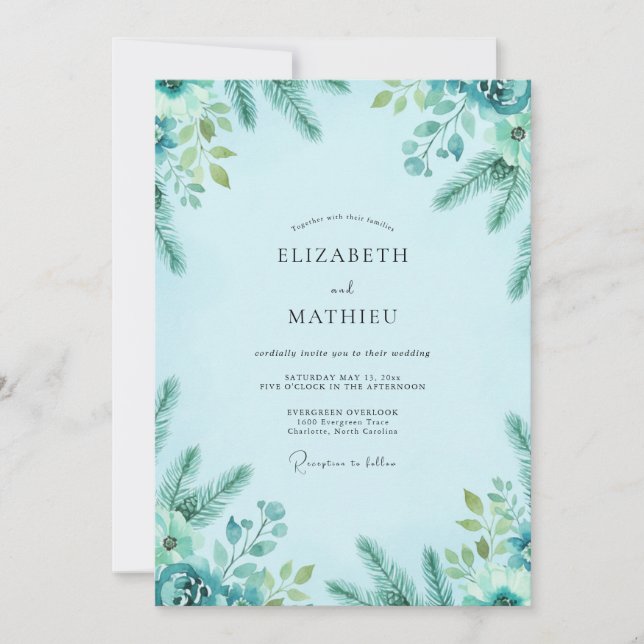 Ice Blue Spruce Eucalyptus Wedding Invitation (Front)