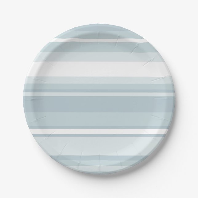 Ice blue stripes paper plate (Front)