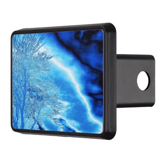 Ice Blue Tree Sapphire Sky Trailer Hitch Cover (Left)