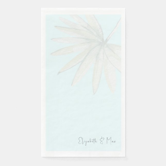 Ice Blue Tropical Couple Names II Wedding Napkin (Front)