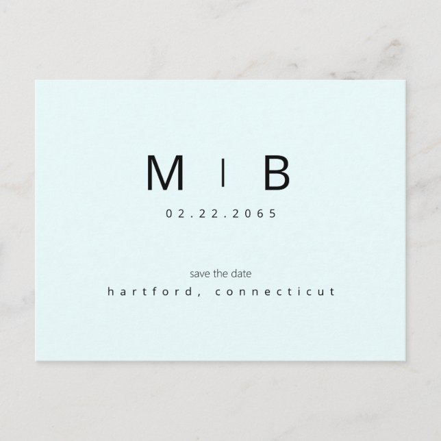Ice Blue Tropical Monogram Wedding Save the Date  Postcard (Front)
