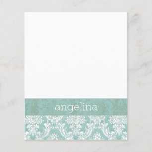 Ice Blue Vintage Damask Pattern with Grungy Finish