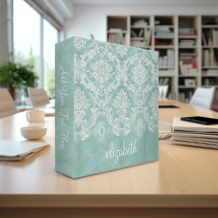 Ice Blue Vintage Damask Pattern with Grungy Finish Binder