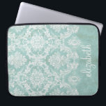 Ice Blue Vintage Damask Pattern with Grungy Finish Laptop Sleeve<br><div class="desc">A vintage pattern with a chalkboard and lace design. Look closely to the flowers and leaves.A trendy design with jewel tone colours and elegance. Items are easier to customize when you replace all text and photos first. If your art still needs to be adjusted, click on the Customize This button....</div>