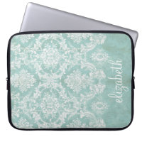 Ice Blue Vintage Damask Pattern with Grungy Finish