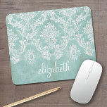 Ice Blue Vintage Damask Pattern with Grungy Finish Mouse Pad<br><div class="desc">A vintage pattern with a chalkboard and lace design. Look closely to the flowers and leaves.A trendy design with jewel tone colours and elegance. Items are easier to customize when you replace all text and photos first. If your art still needs to be adjusted, click on the Customize This button....</div>