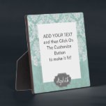Ice Blue Vintage Damask Pattern with Grungy Finish Plaque<br><div class="desc">A vintage pattern with a chalkboard and lace design. Look closely to the flowers and leaves.A trendy design with jewel tone colours and elegance. Items are easier to customize when you replace all text and photos first. If your art still needs to be adjusted, click on the Customize This button....</div>