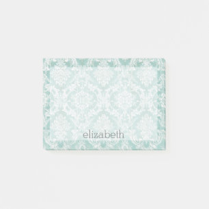 Ice Blue Vintage Damask Pattern with Grungy Finish Post-it Notes
