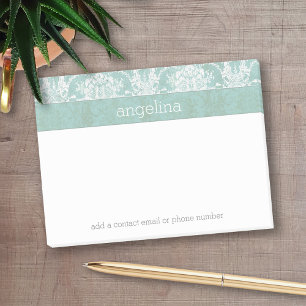 Ice Blue Vintage Damask Pattern with Grungy Finish Post-it Notes
